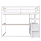 Lit mezzanine grand format avec bureau et étagères