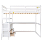 Lit mezzanine grand format avec bureau et étagères