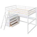 Lit mezzanine grand format avec bureau et étagères