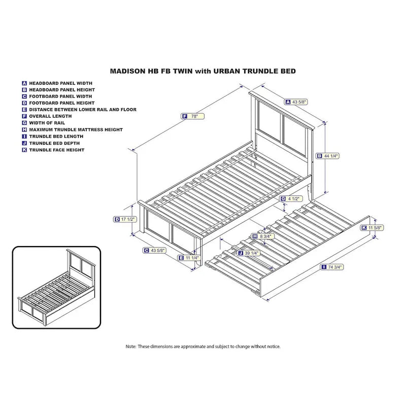 Lit plateforme Madison avec pied de lit assorti et lit gigogne double
