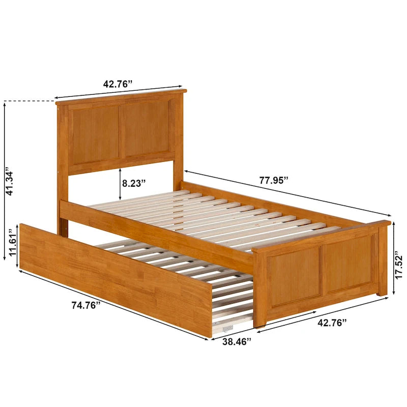 Lit plateforme Madison avec pied de lit assorti et lit gigogne double
