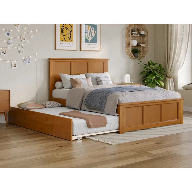 Lit plateforme Madison avec pied de lit assorti et lit gigogne double