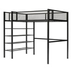 Lit mezzanine double en métal avec étagères à 4 niveaux et rangement, cadre de lit mezzanine double pour dortoir, garçons et filles, adolescents