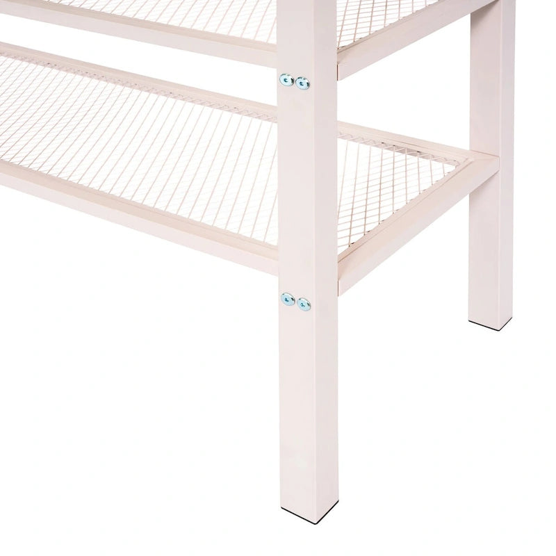 Lit mezzanine en métal pleine grandeur avec étagères et rangement à 4 niveaux, rose
