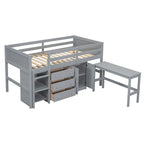 Lit mezzanine bas pour jumeaux avec bureau coulissant