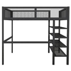 Lit mezzanine double avec quatre étagères