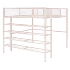 Lit mezzanine double avec quatre étagères