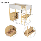 Lit mezzanine en bois, format simple, avec rangement et bureau convertible
