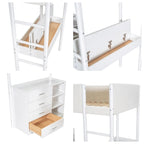 Lit mezzanine en bois, format simple, avec rangement et bureau convertible