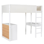 Lit mezzanine en bois, format simple, avec rangement et bureau convertible