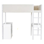 Lit mezzanine en bois, format simple, avec rangement et bureau convertible