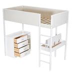 Lit mezzanine en bois, format simple, avec rangement et bureau convertible