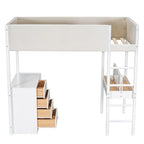 Lit mezzanine en bois, format simple, avec rangement et bureau convertible