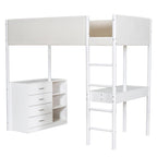 Lit mezzanine en bois, format simple, avec rangement et bureau convertible