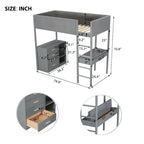 Lit mezzanine en bois, format simple, avec rangement et bureau convertible