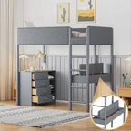 Lit mezzanine en bois, format simple, avec rangement et bureau convertible