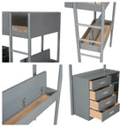 Lit mezzanine en bois, format simple, avec rangement et bureau convertible