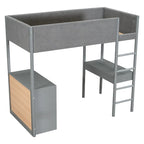 Lit mezzanine en bois, format simple, avec rangement et bureau convertible