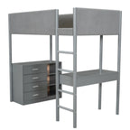 Lit mezzanine en bois, format simple, avec rangement et bureau convertible