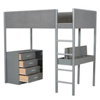Lit mezzanine en bois, format simple, avec rangement et bureau convertible