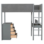 Lit mezzanine en bois, format simple, avec rangement et bureau convertible
