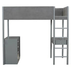 Lit mezzanine en bois, format simple, avec rangement et bureau convertible