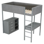 Lit mezzanine en bois, format simple, avec rangement et bureau convertible