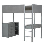 Lit mezzanine en bois, format simple, avec rangement et bureau convertible