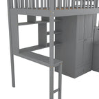 Lit mezzanine une place avec bibliothèque, tiroirs, bureau et armoire