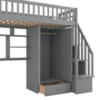Lit mezzanine une place avec bibliothèque, tiroirs, bureau et armoire