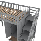 Lit mezzanine une place avec bibliothèque, tiroirs, bureau et armoire