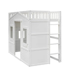 Lit mezzanine en bois avec échelle et design "Maison de la créativité" pour lit simple