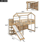 Lit mezzanine cabane en bois de taille double avec toboggan