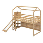 Lit mezzanine cabane en bois de taille double avec toboggan