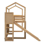 Lit mezzanine cabane en bois de taille double avec toboggan