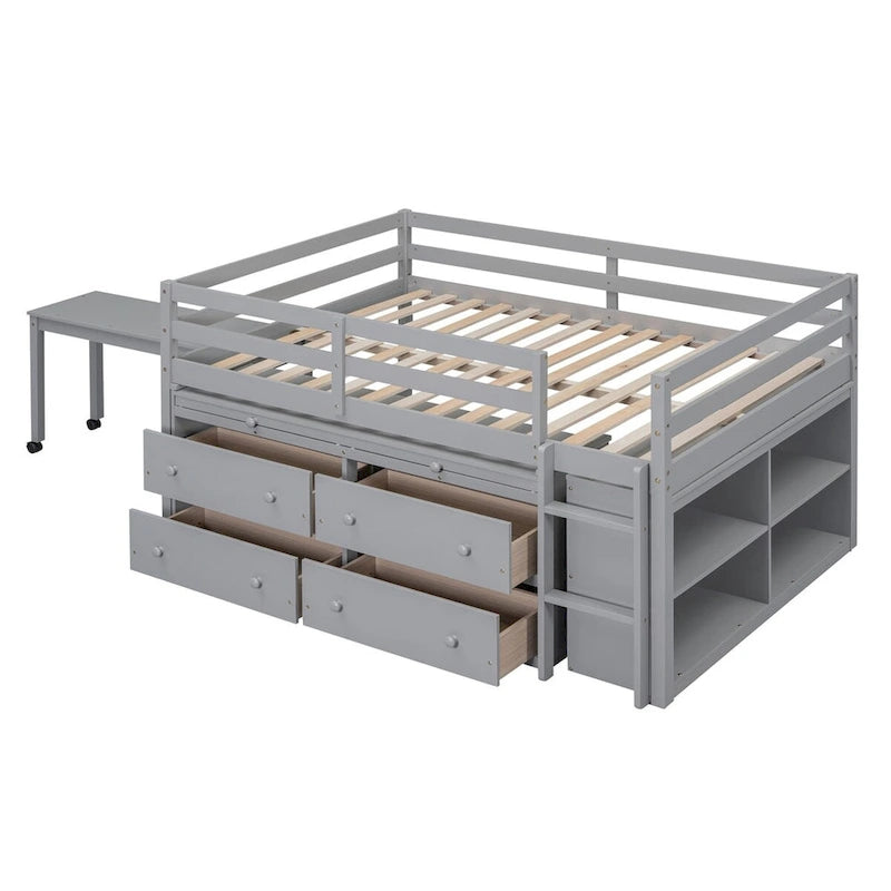 Lit mezzanine avec bureau rétractable et 4 tiroirs