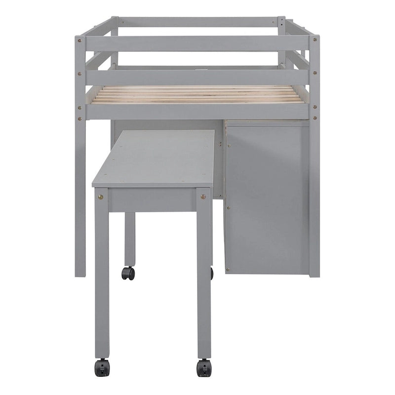 Lit mezzanine avec bureau rétractable et 4 tiroirs