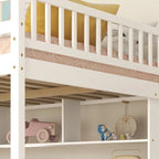 Lit mezzanine en bois avec bureau intégré, étagères et escalier de rangement, taille double