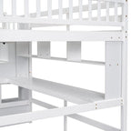 Lit mezzanine en bois avec bureau intégré, étagères et escalier de rangement, taille double