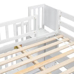 Lit mezzanine en bois avec bureau intégré, étagères et escalier de rangement, taille double
