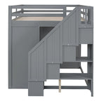 Lit mezzanine en bois pleine taille avec armoires intégrées
