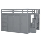 Lit mezzanine en bois pleine taille avec armoires intégrées