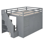 Lit mezzanine en bois pleine taille avec armoires intégrées