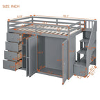 Lit mezzanine en bois pleine taille avec armoires intégrées