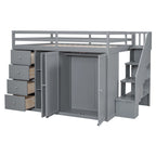 Lit mezzanine en bois pleine taille avec armoires intégrées