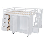 Lit mezzanine en bois pleine taille avec armoires intégrées