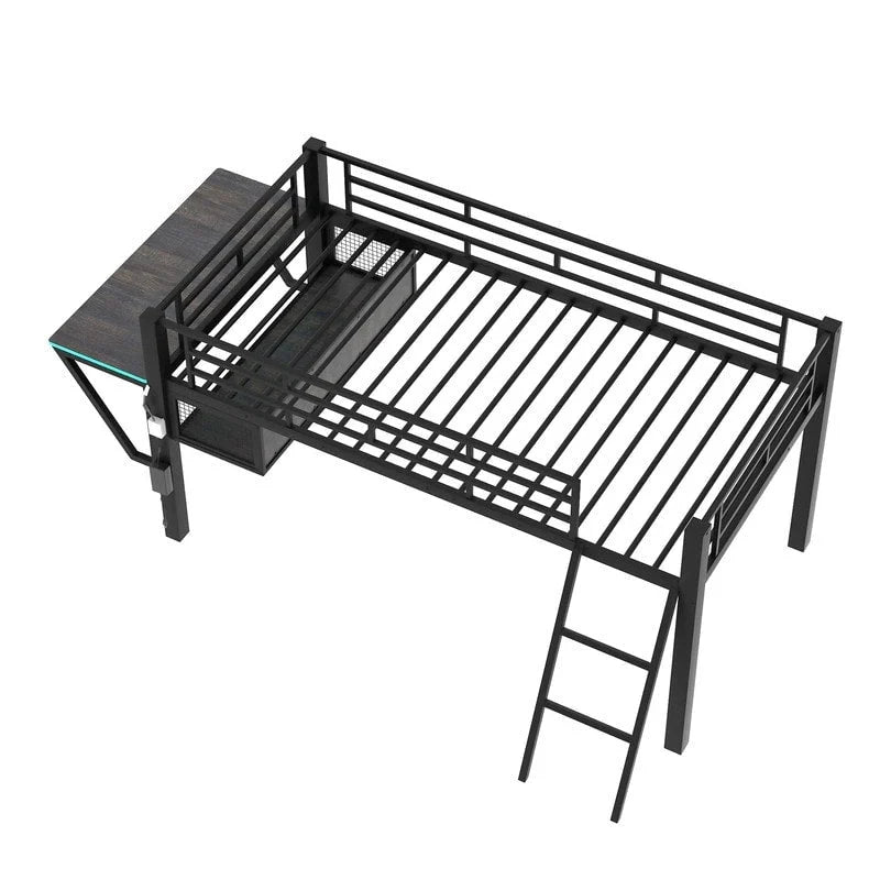 Lit superposé jumeau avec bureau escamotable, 4 tiroirs et étagères – Gain de place