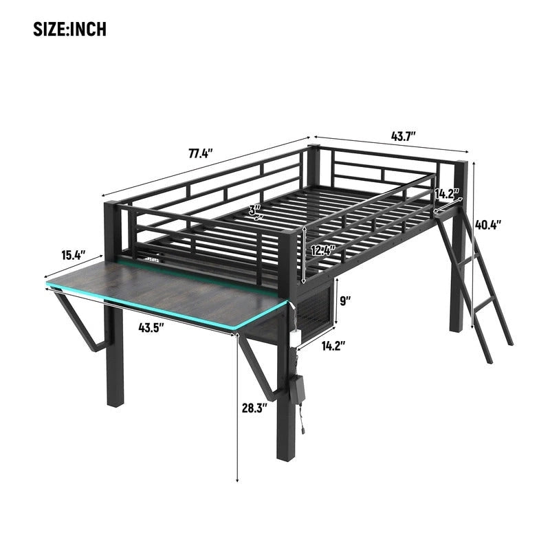 Lit superposé jumeau avec bureau escamotable, 4 tiroirs et étagères – Gain de place