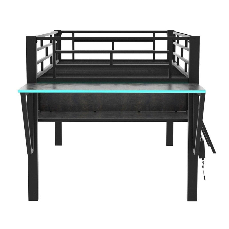 Lit superposé jumeau avec bureau escamotable, 4 tiroirs et étagères – Gain de place