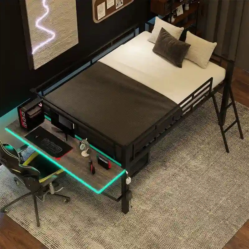 Lit superposé jumeau avec bureau escamotable, 4 tiroirs et étagères – Gain de place